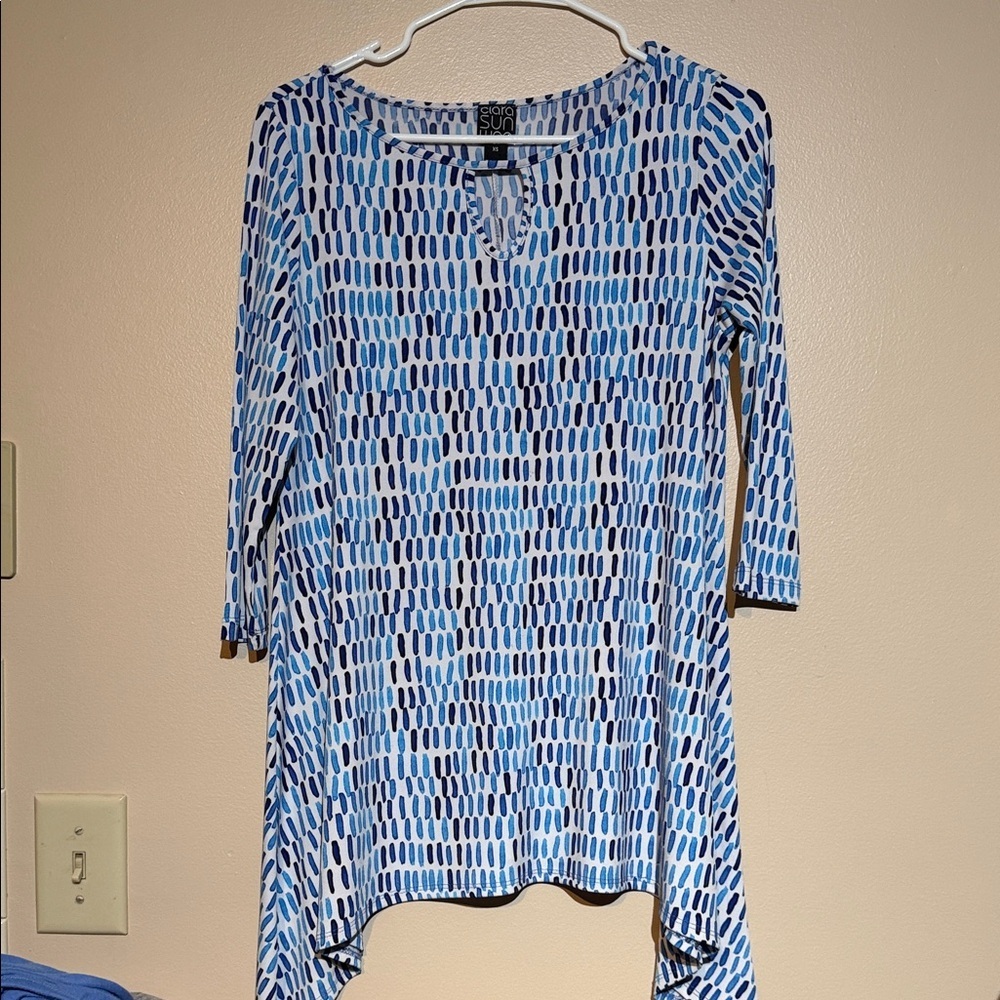 CLARA SUNWOO Blue and Navy Printed Tunic Top
